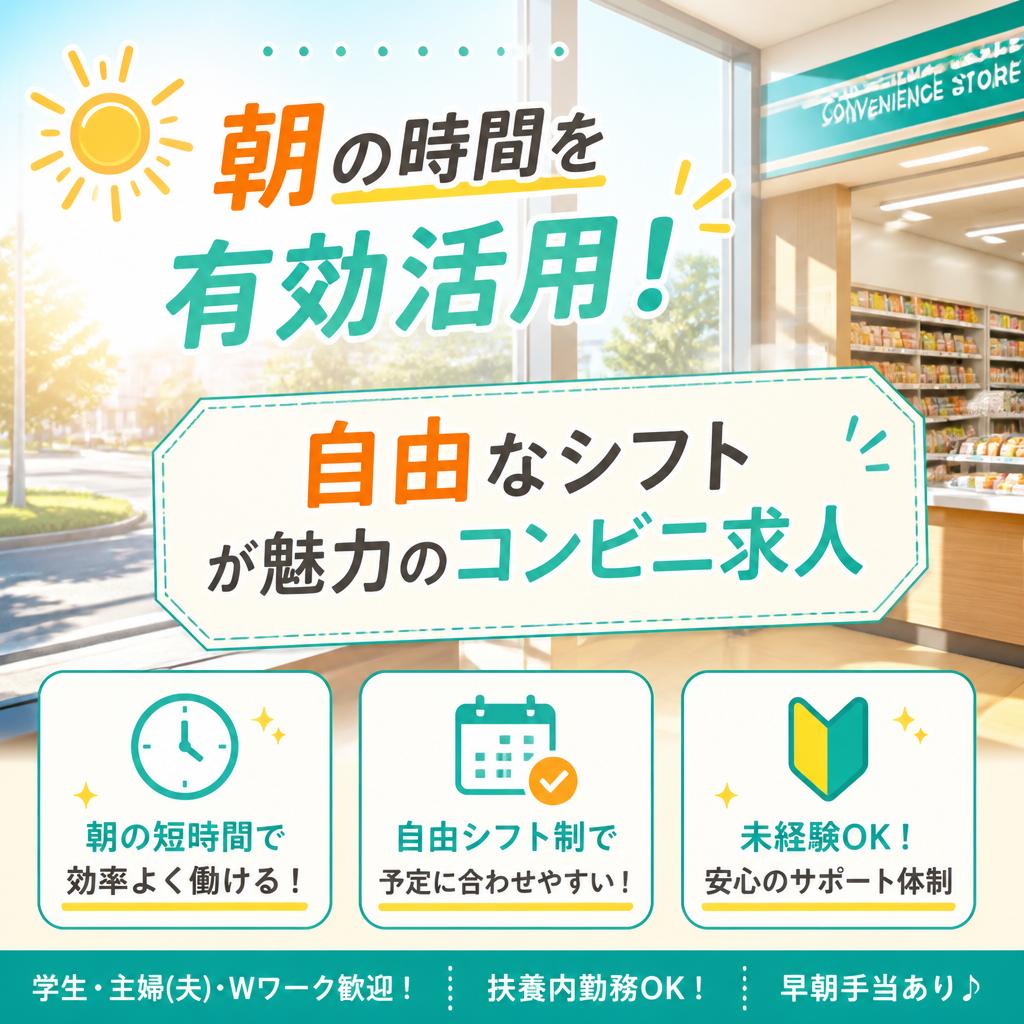 朝の時間を有効活用！自由なシフトが魅力のコンビニ求人