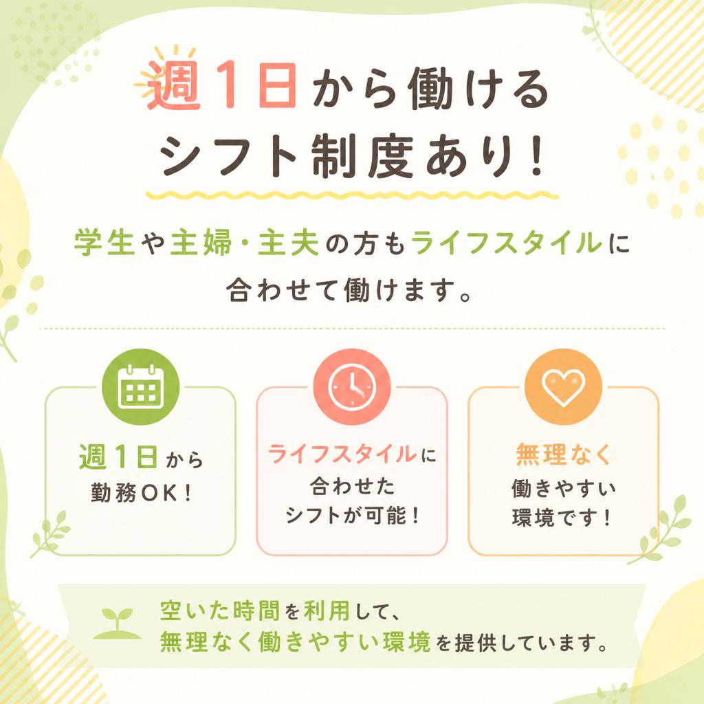 学生・主婦に優しいシフト制度
