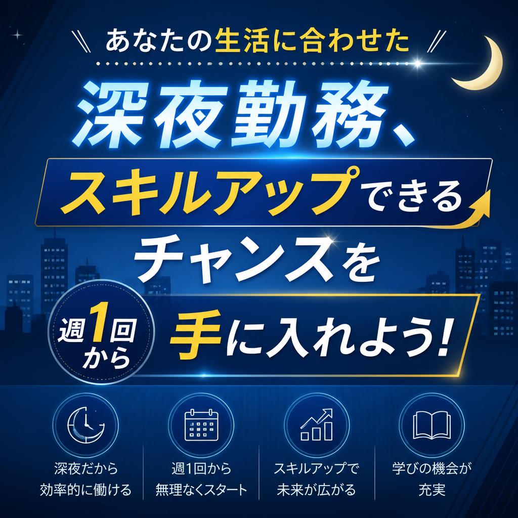 あなたの生活に合わせた深夜勤務、スキルアップできるチャンスを週1回から手に入れよう！